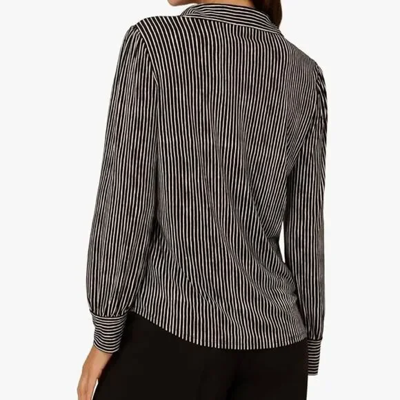 Adrianna‎ Papell Black White Stripes Blouse Top Women's Size XL - Picture 2 of 10